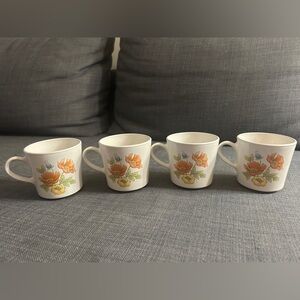 Corningware Floral Mugs with Orange and Yellow Accents-set of 4
